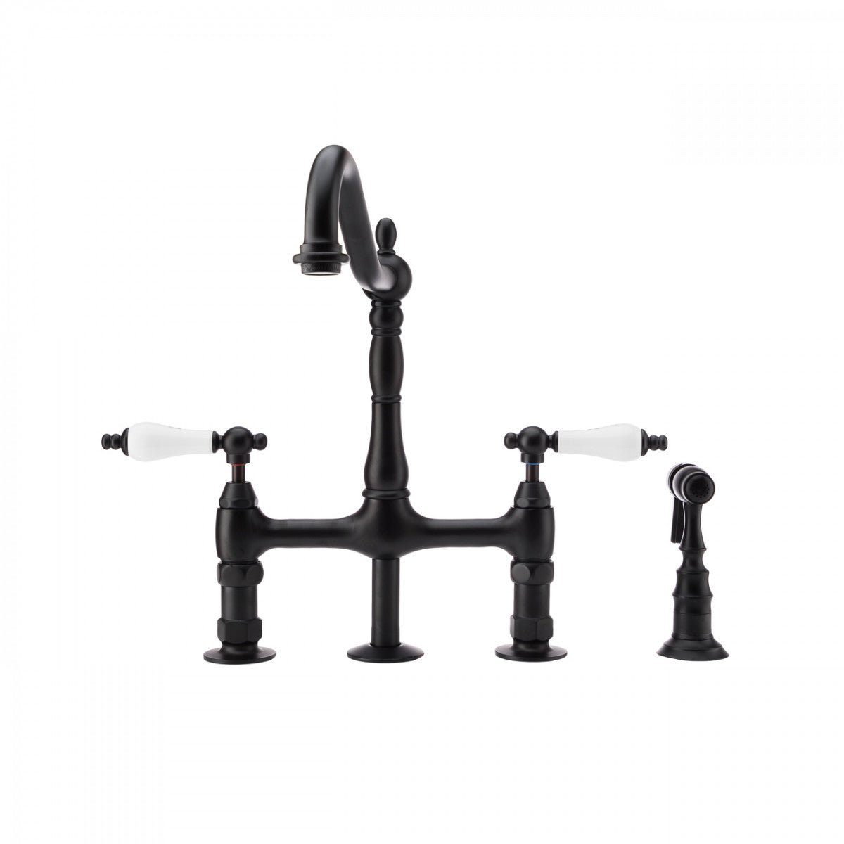 Adriana Bridge Kitchen Faucet - Porcelain Lever Handles - Matte Black | Alternative Image 01 | finish:Matte Black