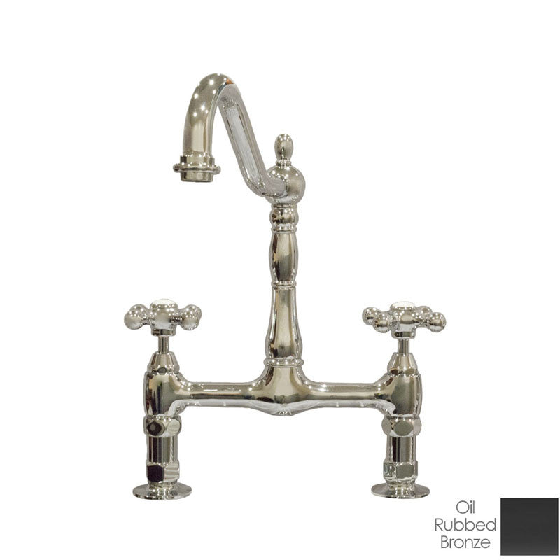 Bolton Bridge Kitchen Faucet - Metal Cross Handles - Oil Rubbed Bronze | Alternative Image 01 | finish:Oil Rubbed Bronze