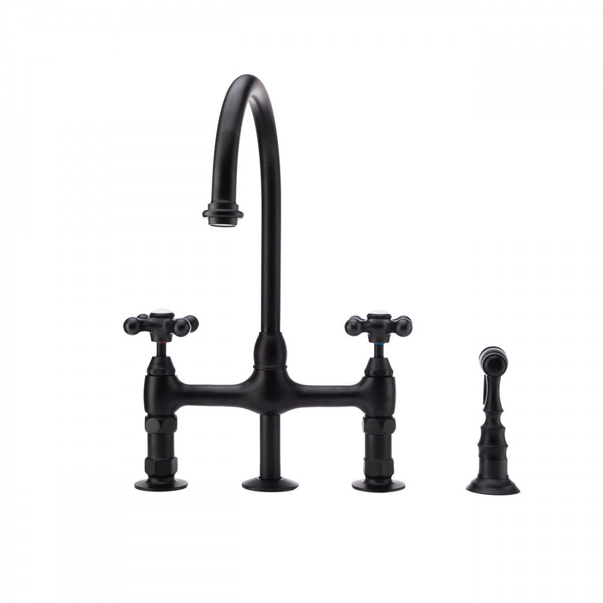 Bradford Bridge Kitchen Faucet - Metal Cross Handles - Matte Black | Alternative Image 01 | finish:Matte Black