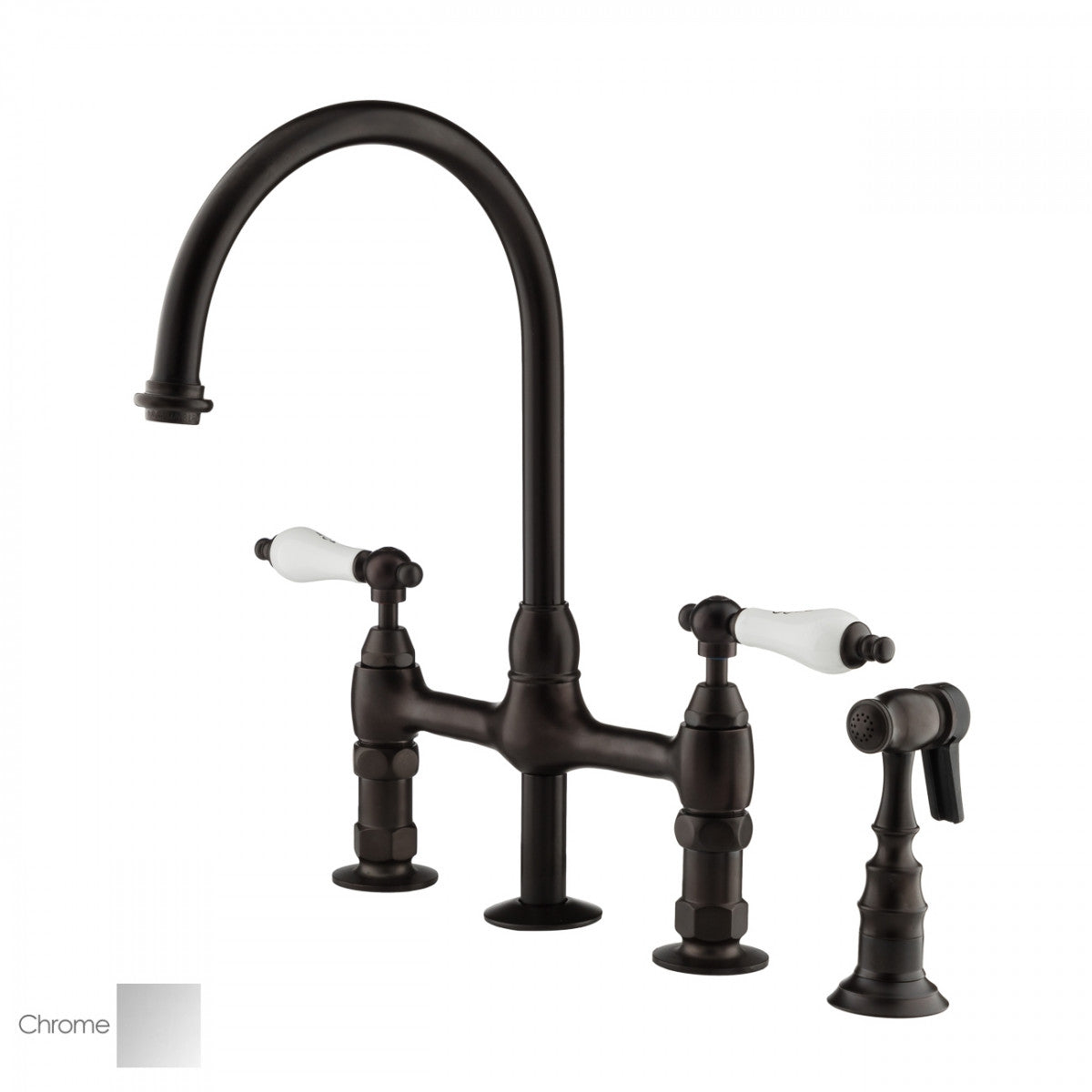 Bradford Bridge Kitchen Faucet - Porcelain Lever Handles - Chrome | Alternative Image 01 | finish:Chrome