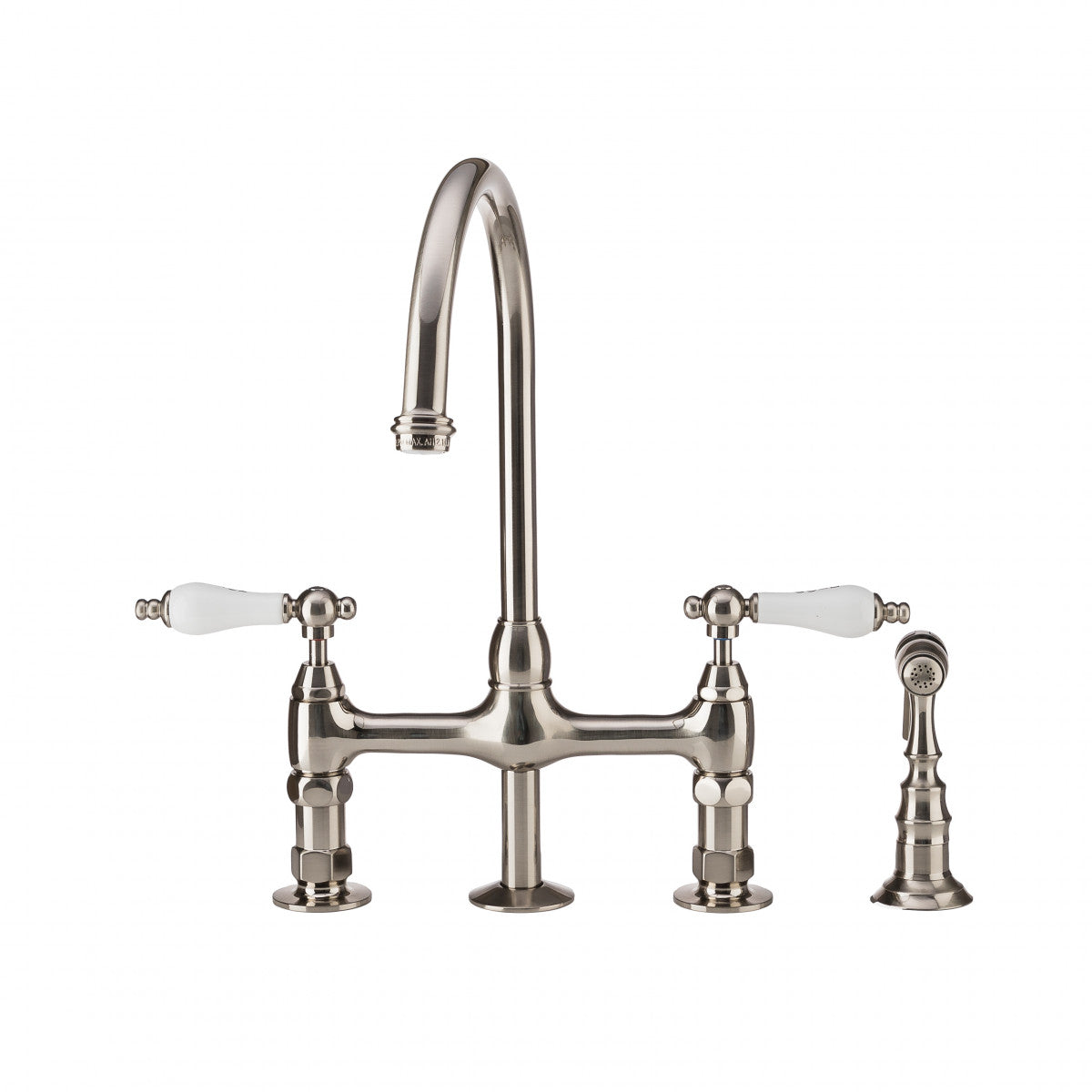 Bradford Bridge Kitchen Faucet - Porcelain Lever Handles - Brushed Nickel | Alternative Image 01 | finish:Brushed Nickel
