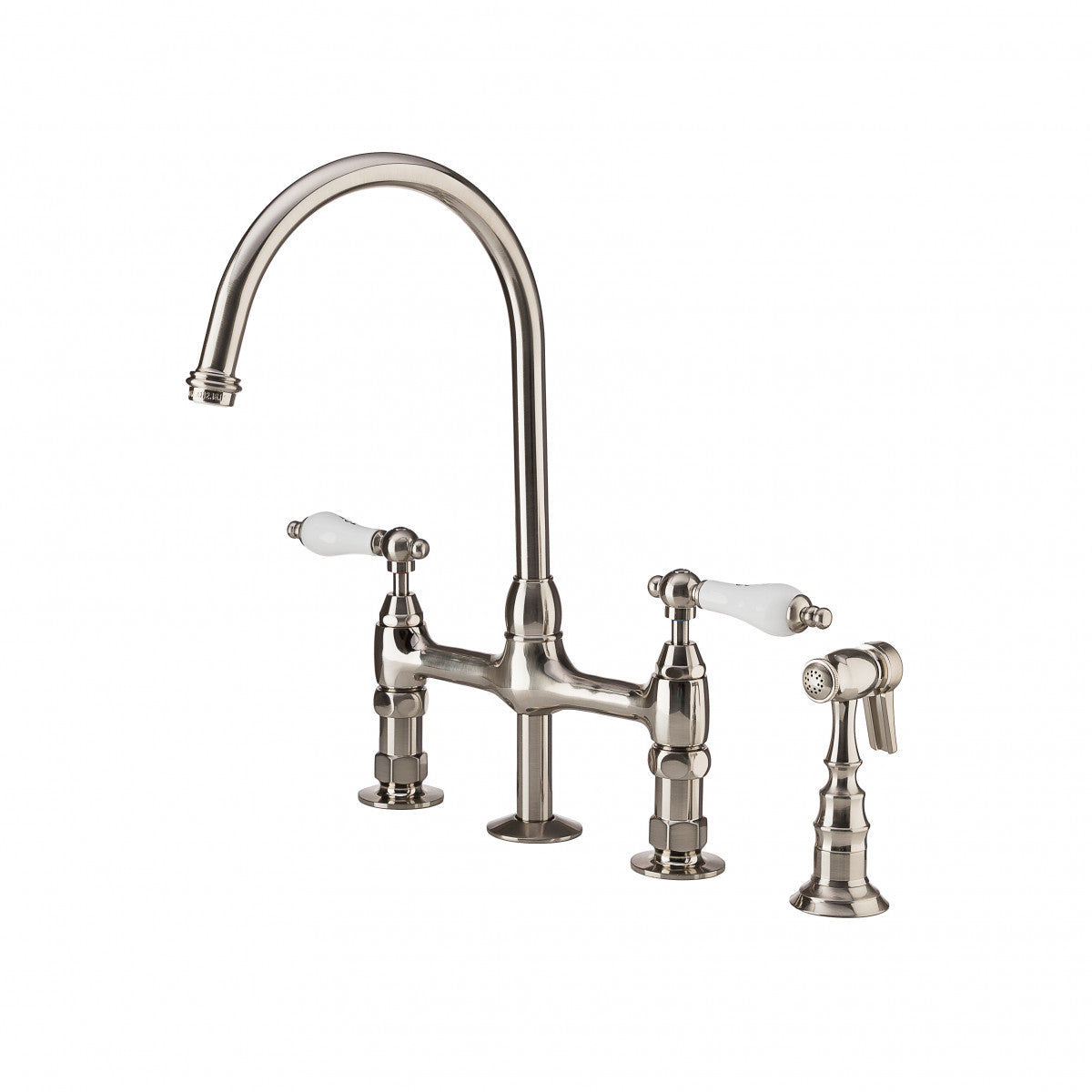 Bradford Bridge Kitchen Faucet - Porcelain Lever Handles - Brushed Nickel | Alternative Image 02 | finish:Brushed Nickel