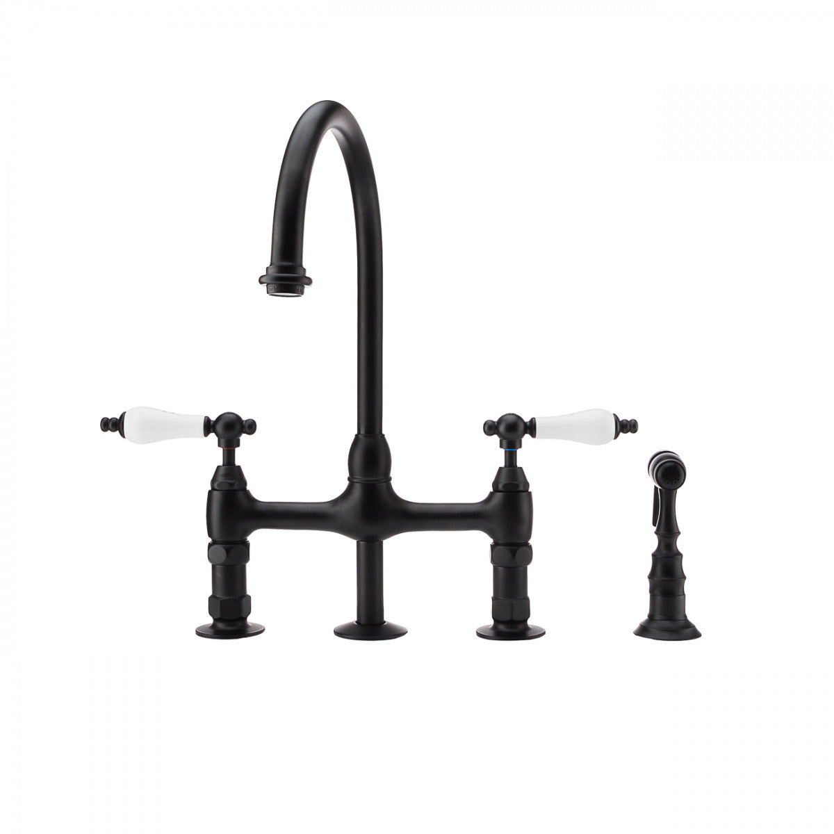 Bradford Bridge Kitchen Faucet - Porcelain Lever Handles - Matte Black | Alternative Image 01 | finish:Matte Black