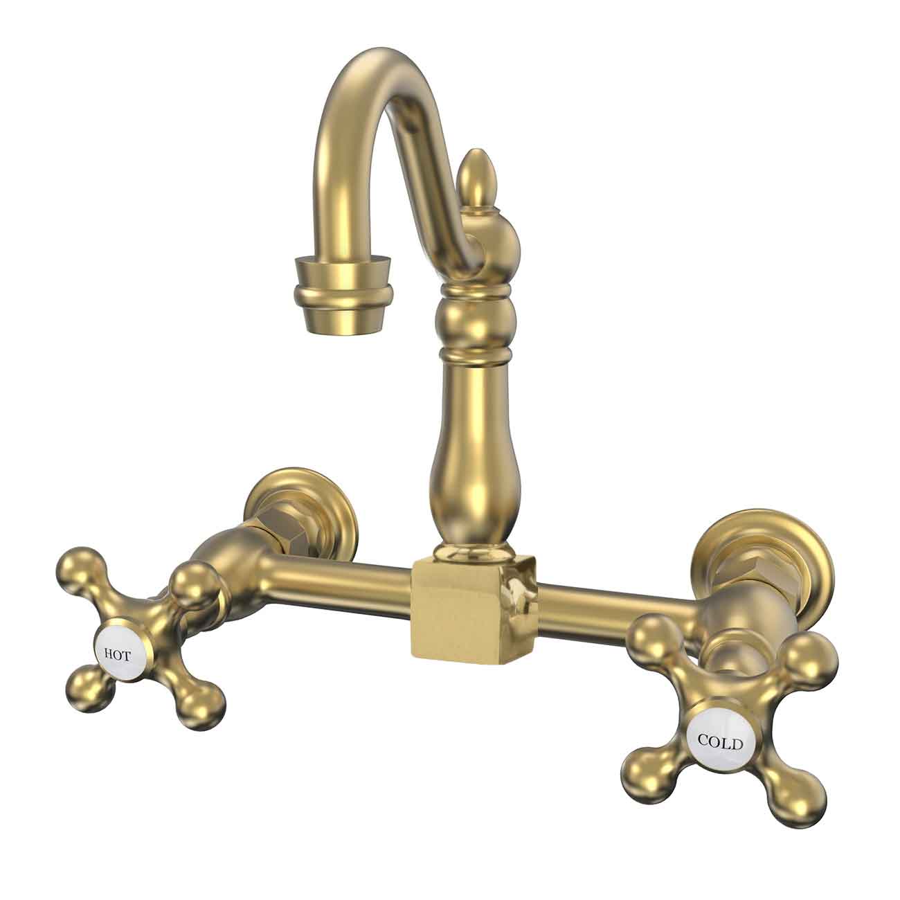 Wall Mounted Bridge Utility Faucet - Metal Cross Handles - 7 Inch Spout Reach | Alternative Image 01 | finish:Brushed Brass