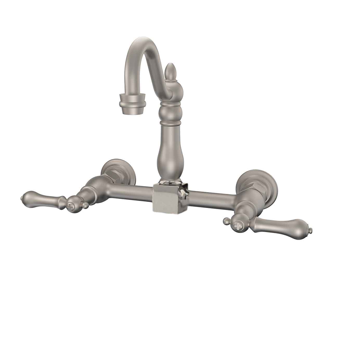 Wall Mounted Bridge Kitchen Faucet with Metal Lever Handles - 7 Inch Spout Reach | Alternative Image 03 | finish:Matte Black