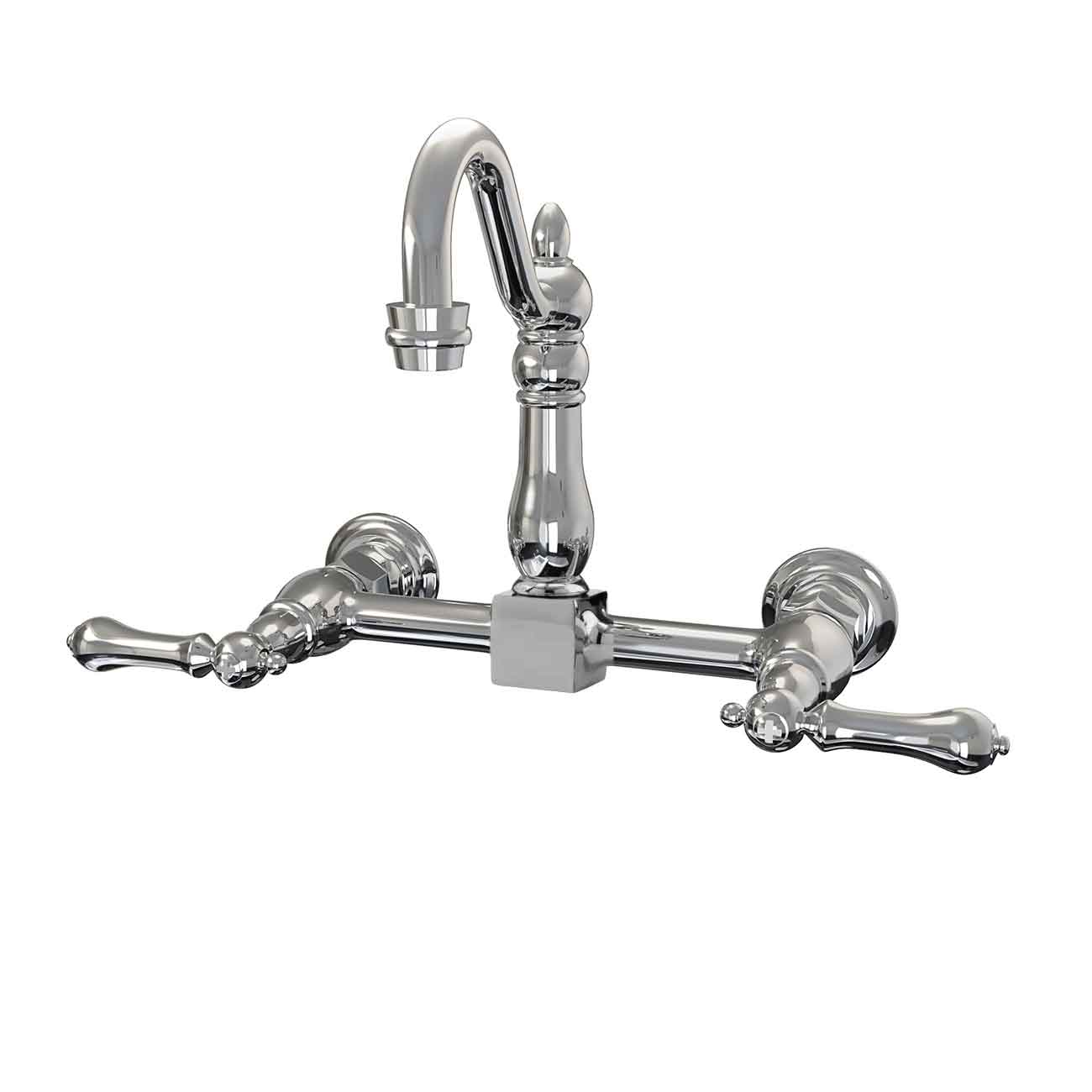 Wall Mounted Bridge Kitchen Faucet with Metal Lever Handles - 7 Inch Spout Reach | Alternative Image 01 | finish:Chrome