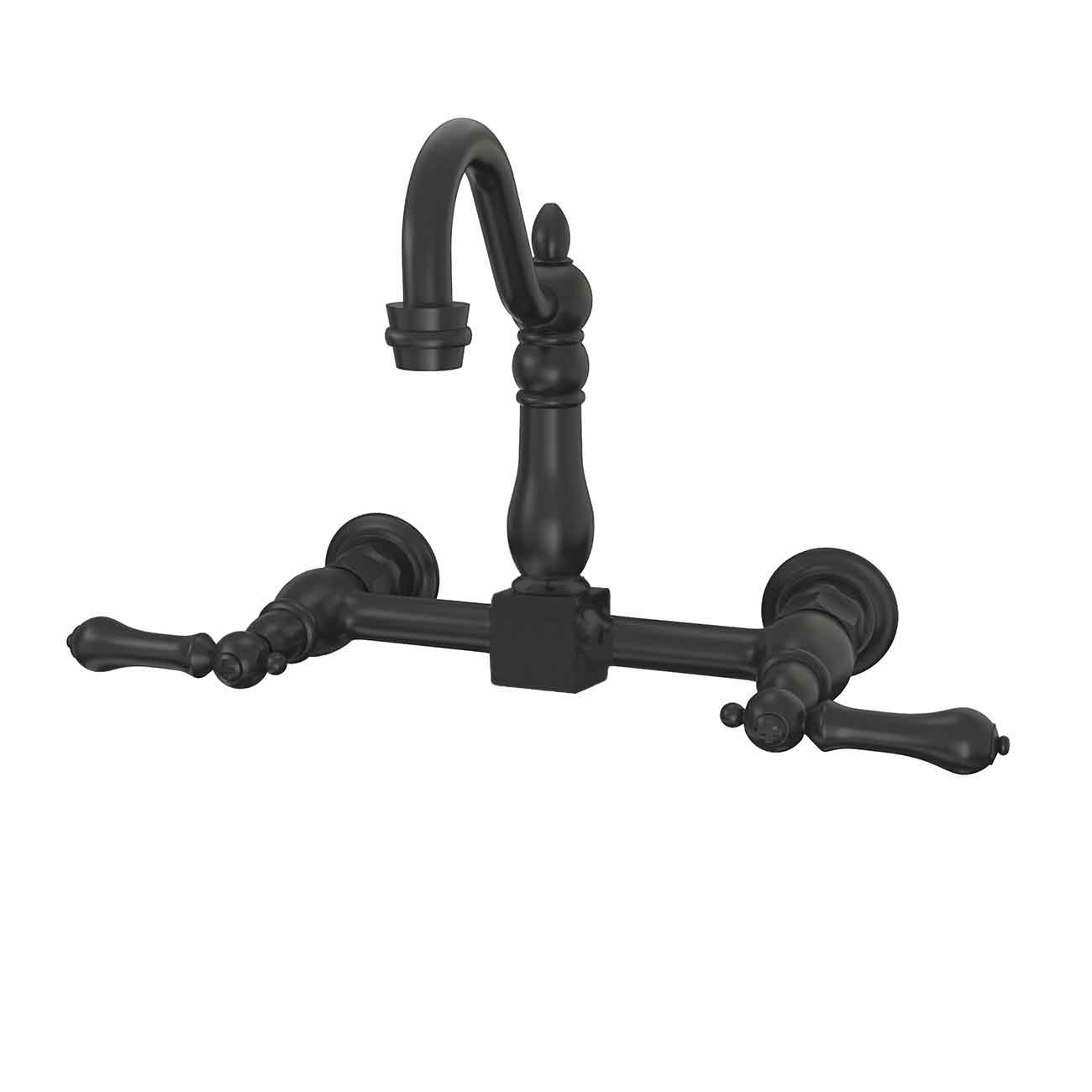 Wall Mounted Bridge Kitchen Faucet with Metal Lever Handles - 7 Inch Spout Reach | Alternative Image 01 | finish:Matte Black