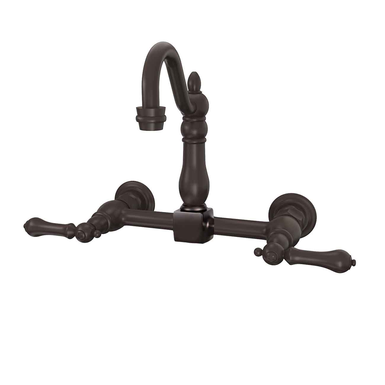 Wall Mounted Bridge Kitchen Faucet with Metal Lever Handles - 7 Inch Spout Reach | Alternative Image 05 | finish:Matte Black