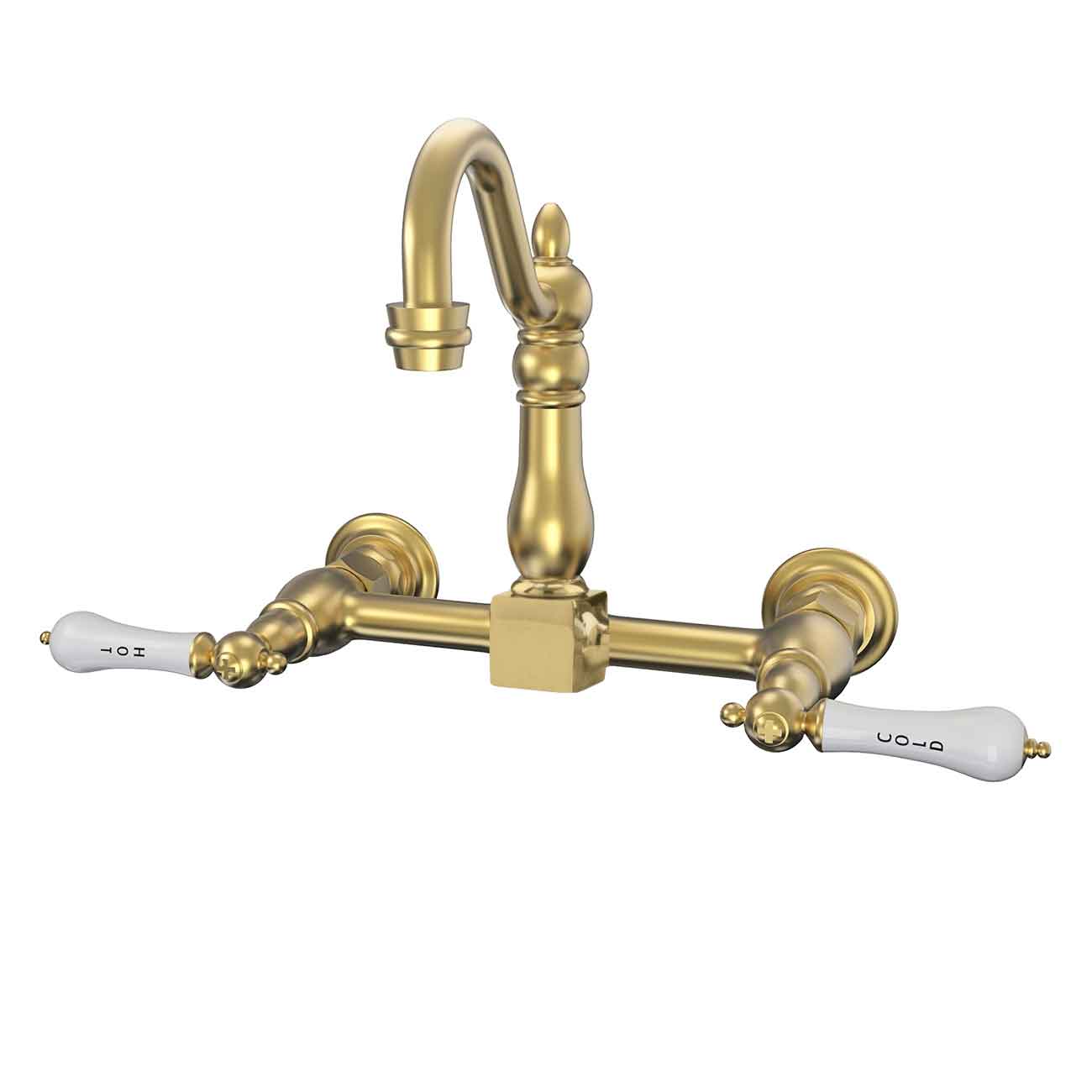 Wall Mounted Bridge Kitchen Faucet with Porcelain Lever Handles - 7 Inch Spout Reach | Alternative Image 02 | finish:Matte Black