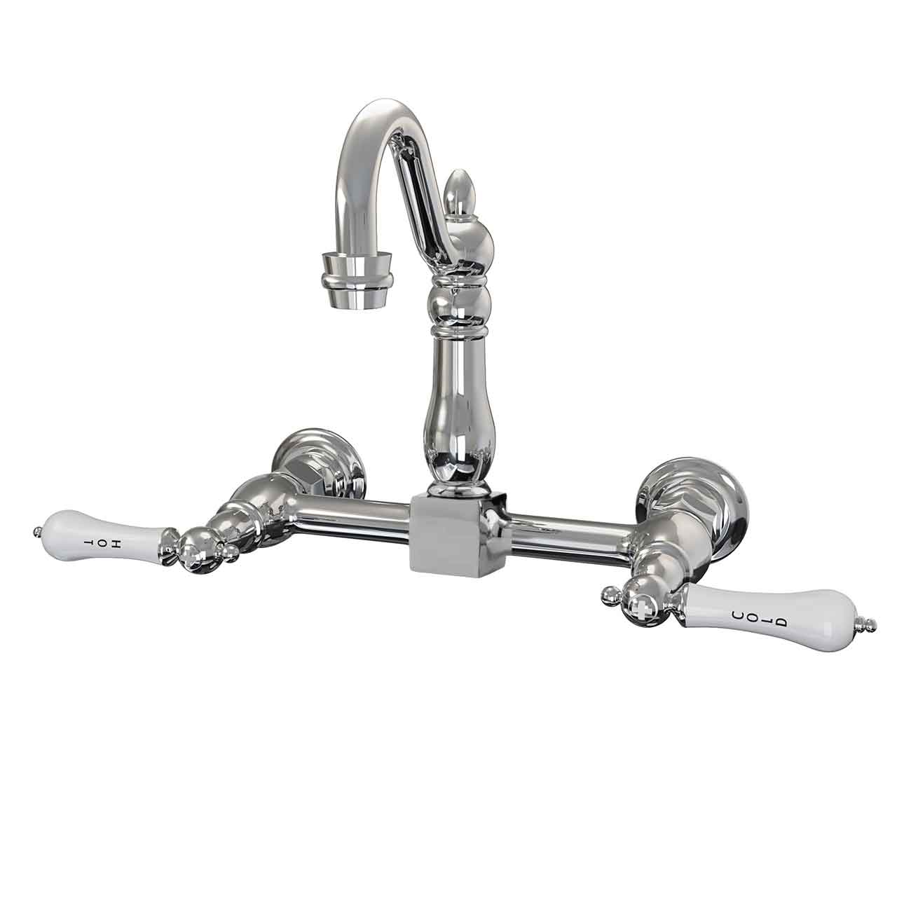 Wall Mounted Bridge Kitchen Faucet with Porcelain Lever Handles - 7 Inch Spout Reach | Alternative Image 04 | finish:Matte Black