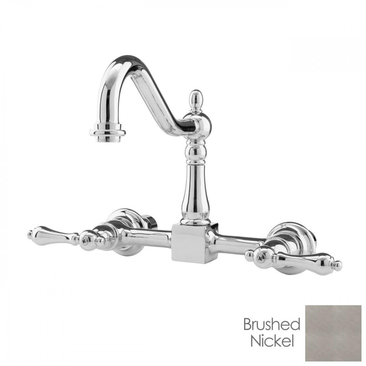 Peyton Wall Mount Kitchen Faucet - Metal Lever Handles - Brushed Nickel | Alternative Image 01 | finish:Brushed Nickel