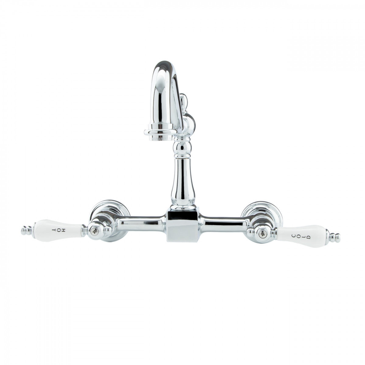 Peyton Wall Mount Kitchen Faucet - Porcelain Lever Handles - Chrome | Alternative Image 01 | finish:Chrome
