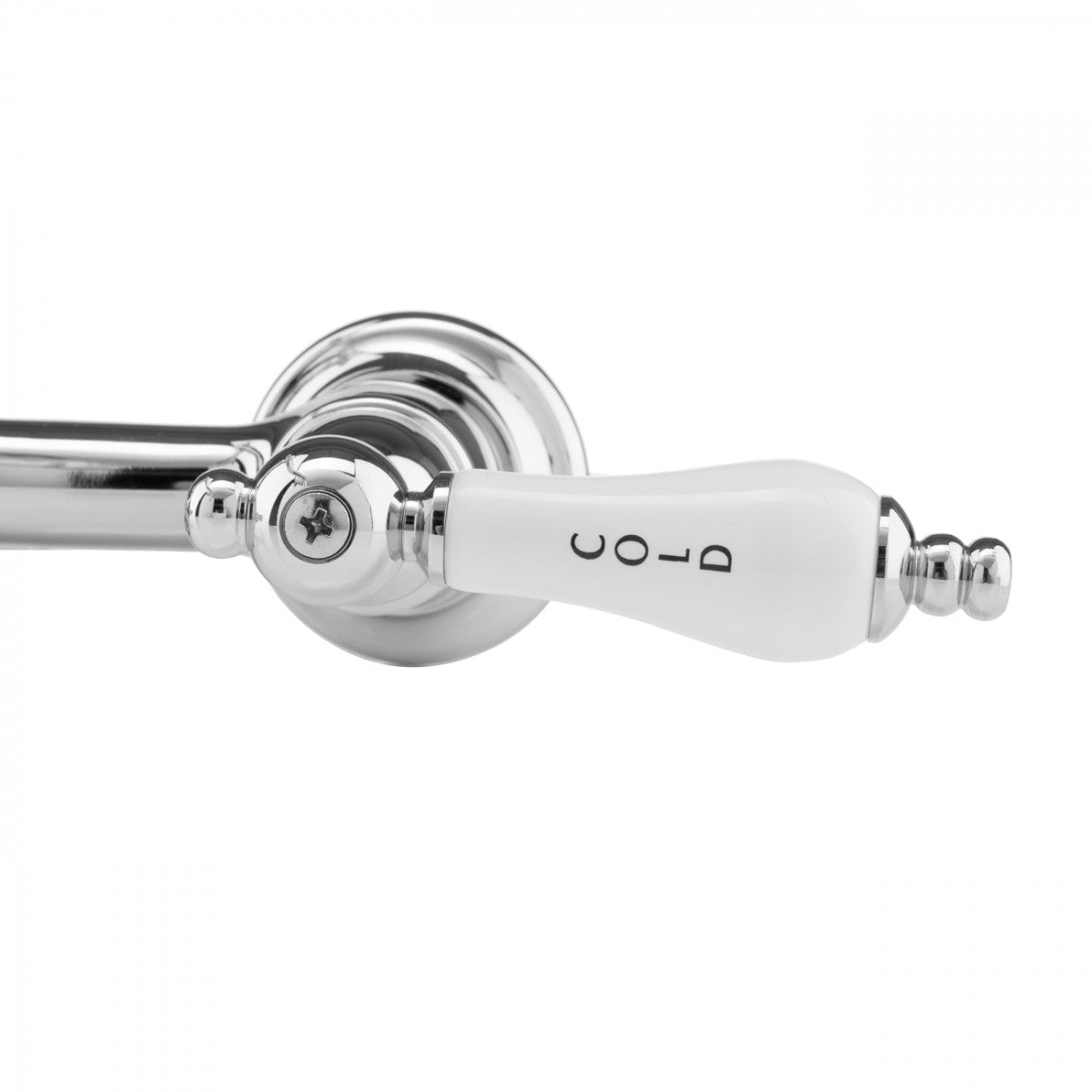 Peyton Wall Mount Kitchen Faucet - Porcelain Lever Handles - Chrome | Alternative Image 03 | finish:Chrome