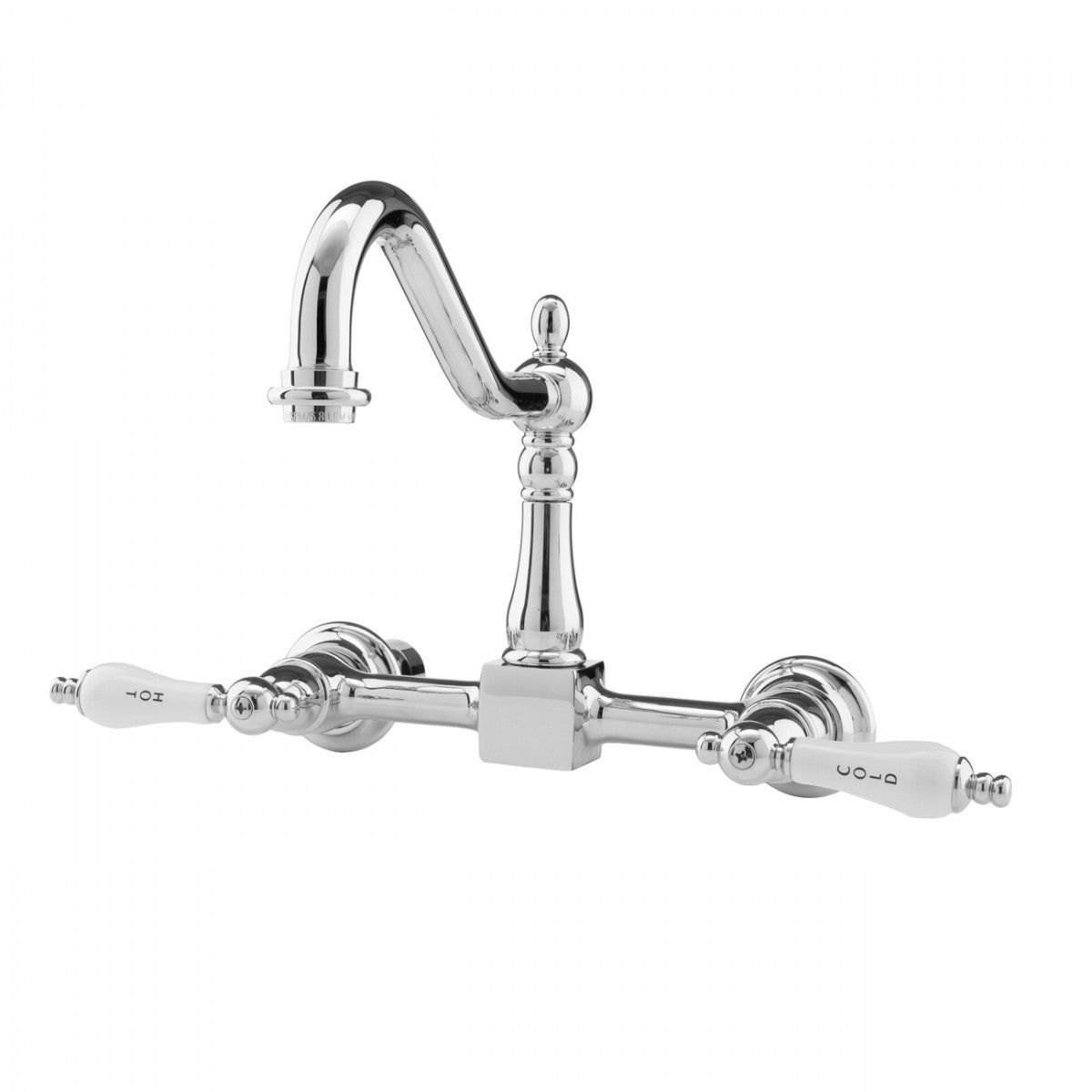 Peyton Wall Mount Kitchen Faucet - Porcelain Lever Handles - Chrome | Alternative Image 02 | finish:Chrome
