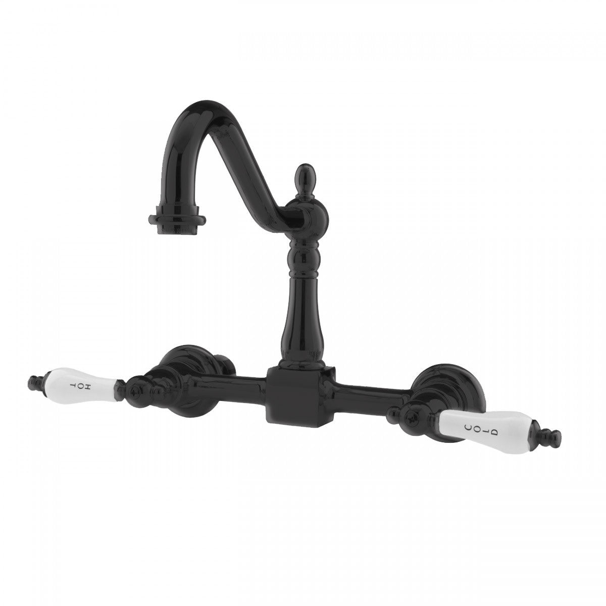 Peyton Wall Mount Kitchen Faucet - Porcelain Lever Handles - Oil Rubbed Bronze | Alternative Image 01 | finish:Oil Rubbed Bronze