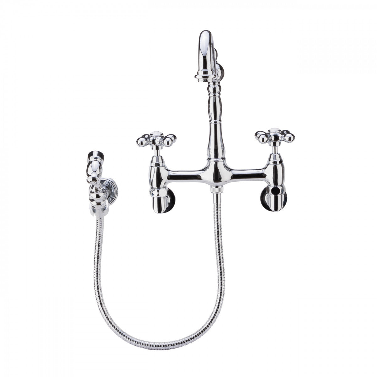 Audrey Wall Mount Kitchen Faucet - Metal Cross Handles - Chrome | Alternative Image 01 | finish:Chrome