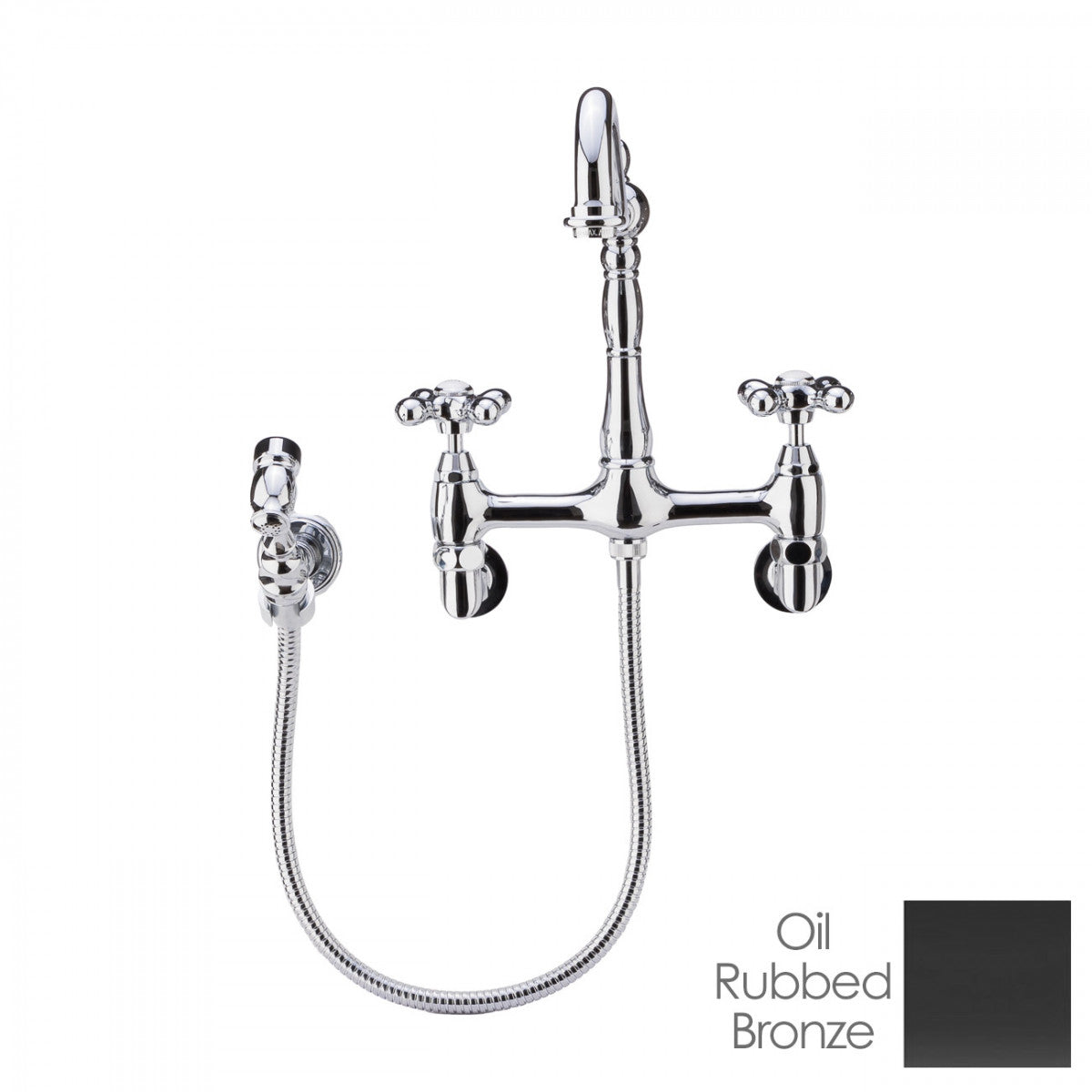 Audrey Wall Mount Kitchen Faucet - Metal Cross Handles - Oil Rubbed Bronze | Alternative Image 01 | finish:Oil Rubbed Bronze