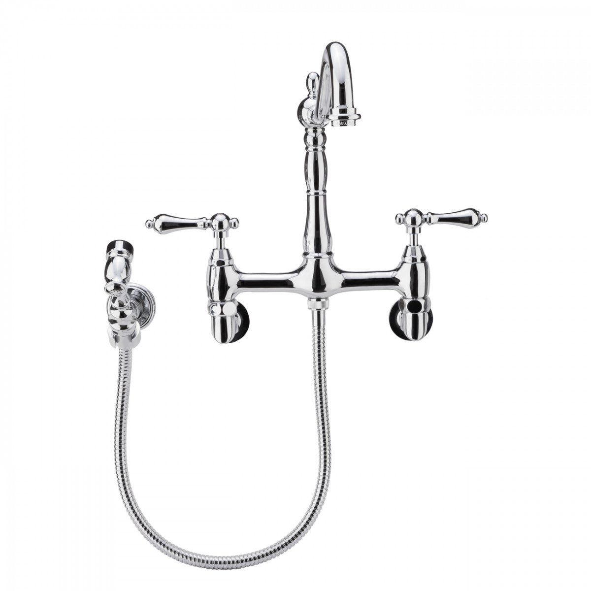 Audrey Wall Mount Kitchen Faucet - Metal Lever Handles - Chrome | Alternative Image 01 | finish:Chrome