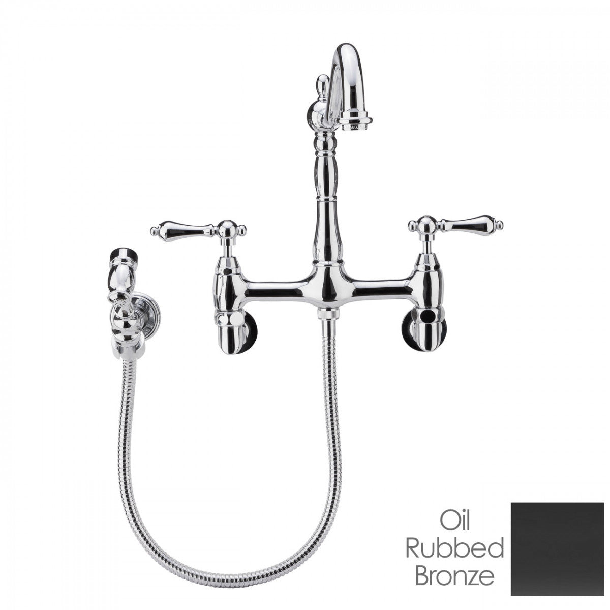 Audrey Wall Mount Kitchen Faucet - Metal Lever Handles - Oil Rubbed Bronze | Alternative Image 01 | finish:Oil Rubbed Bronze