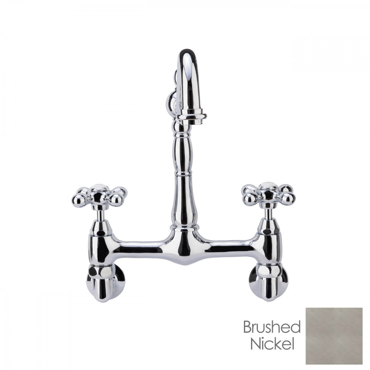 Florian Wall Mount Kitchen Faucet - Metal Cross Handles - Brushed Nickel | Alternative Image 01 | finish:Brushed Nickel
