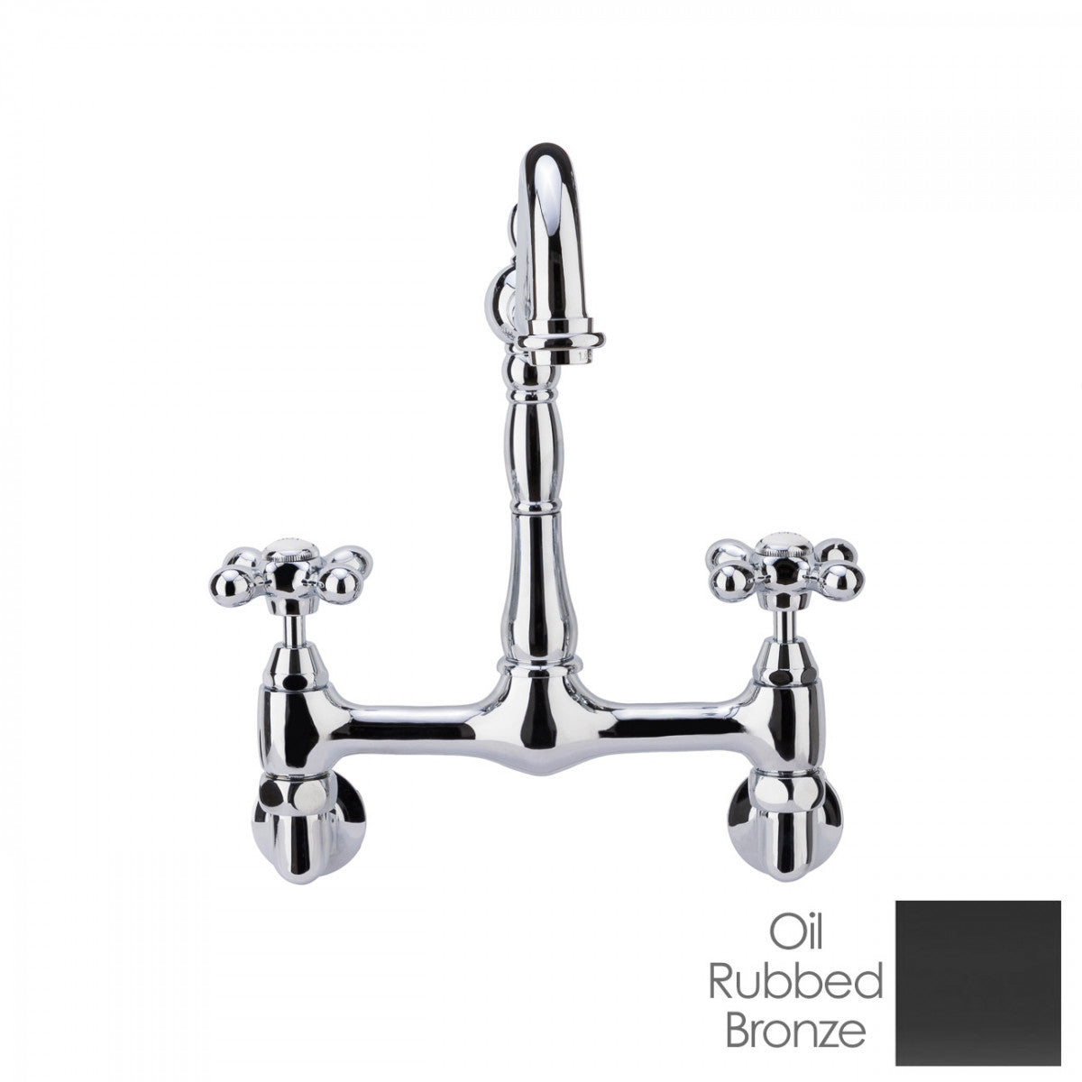 Florian Wall Mount Kitchen Faucet - Metal Cross Handles - Oil Rubbed Bronze | Alternative Image 01 | finish:Oil Rubbed Bronze