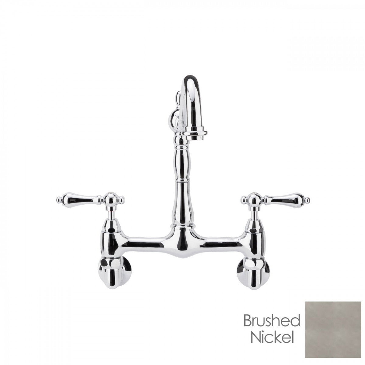 Florian Wall Mount Kitchen Faucet - Metal Lever Handles - Brushed Nickel | Alternative Image 01 | finish:Brushed Nickel