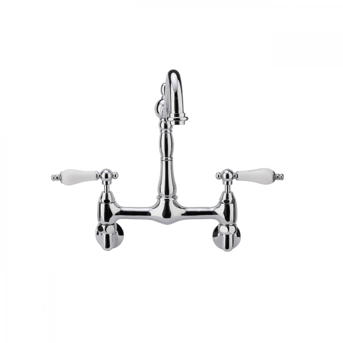 Florian Wall Mount Kitchen Faucet - Porcelain Lever Handles - Chrome | Alternative Image 01 | finish:Chrome