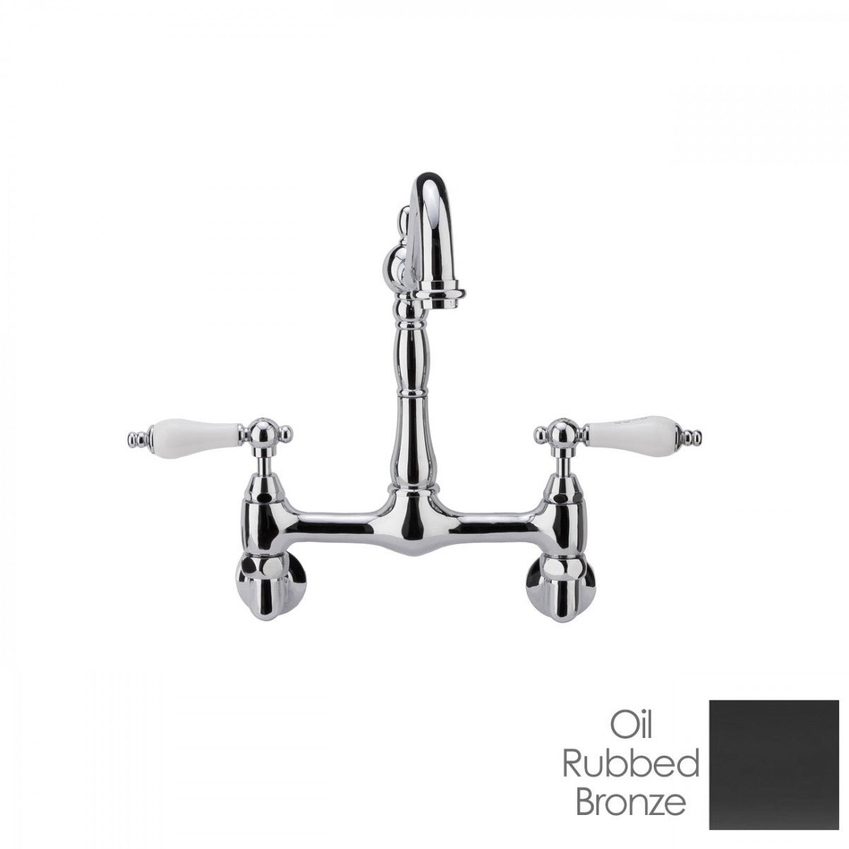 Florian Wall Mount Kitchen Faucet - Porcelain Lever Handles - Oil Rubbed Bronze | Alternative Image 01 | finish:Oil Rubbed Bronze