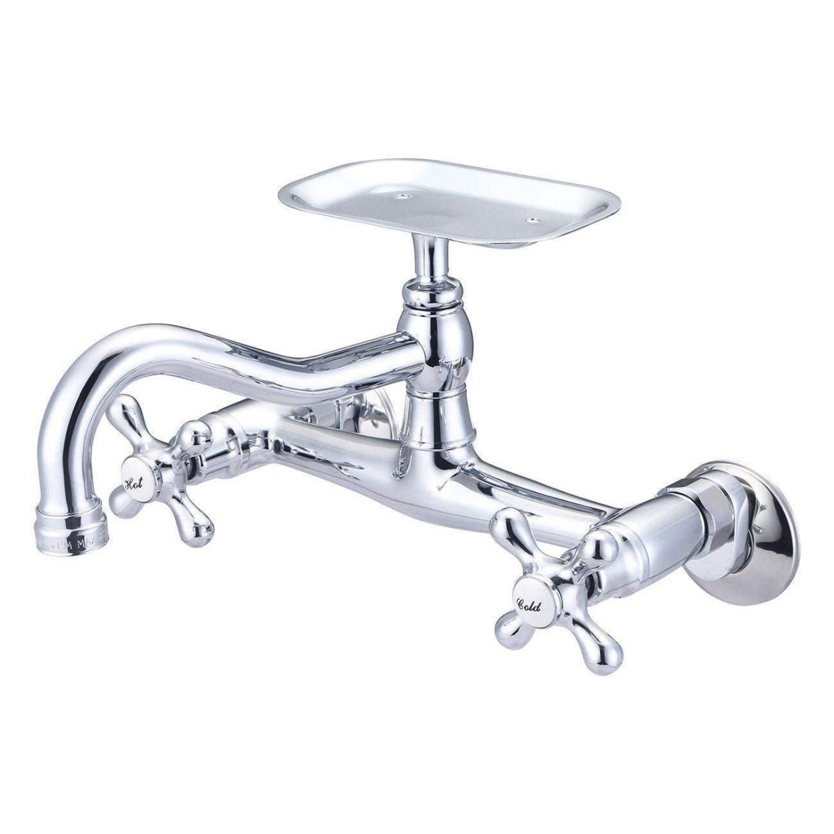 Wall Mount Kitchen Faucet - Metal Cross Handles - Brushed Nickel | Alternative Image 01 | finish:Brushed Nickel