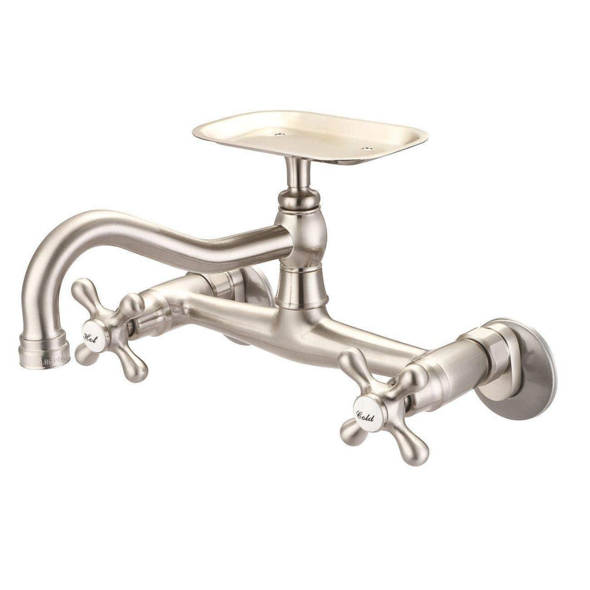 Wall Mount Kitchen Faucet - Metal Cross Handles - Brushed Nickel | Alternative Image 02 | finish:Brushed Nickel