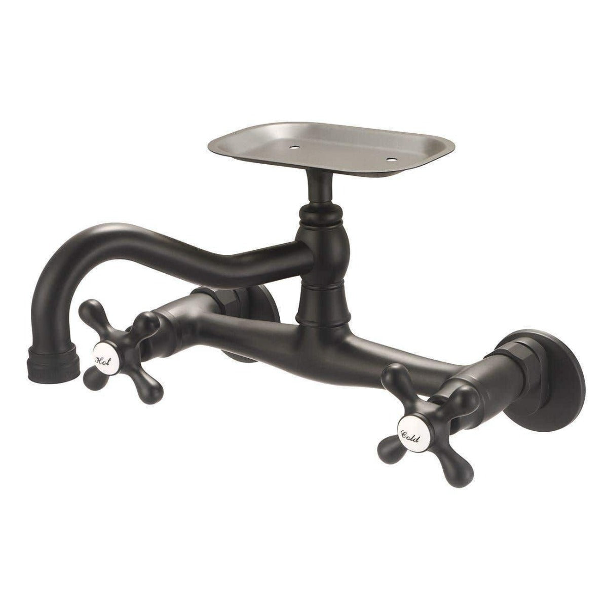 Wall Mount Kitchen Faucet - Metal Cross Handles - Brushed Nickel | Alternative Image 03 | finish:Brushed Nickel