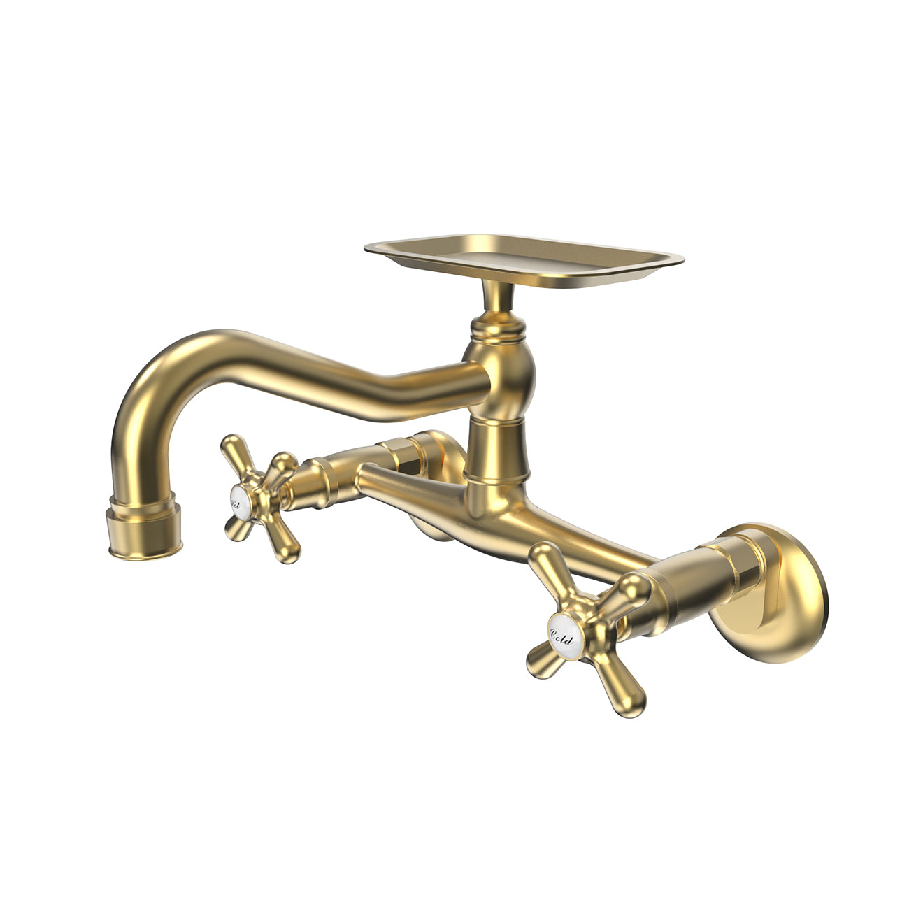 Wall Mount Kitchen Faucet - Metal Cross Handles - Brushed Nickel | Alternative Image 04 | finish:Brushed Nickel