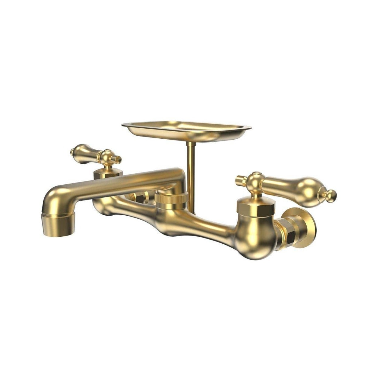 Wall Mount Kitchen Faucet - Metal Lever Handles - Brushed Brass | Alternative Image 01 | finish:Brushed Brass