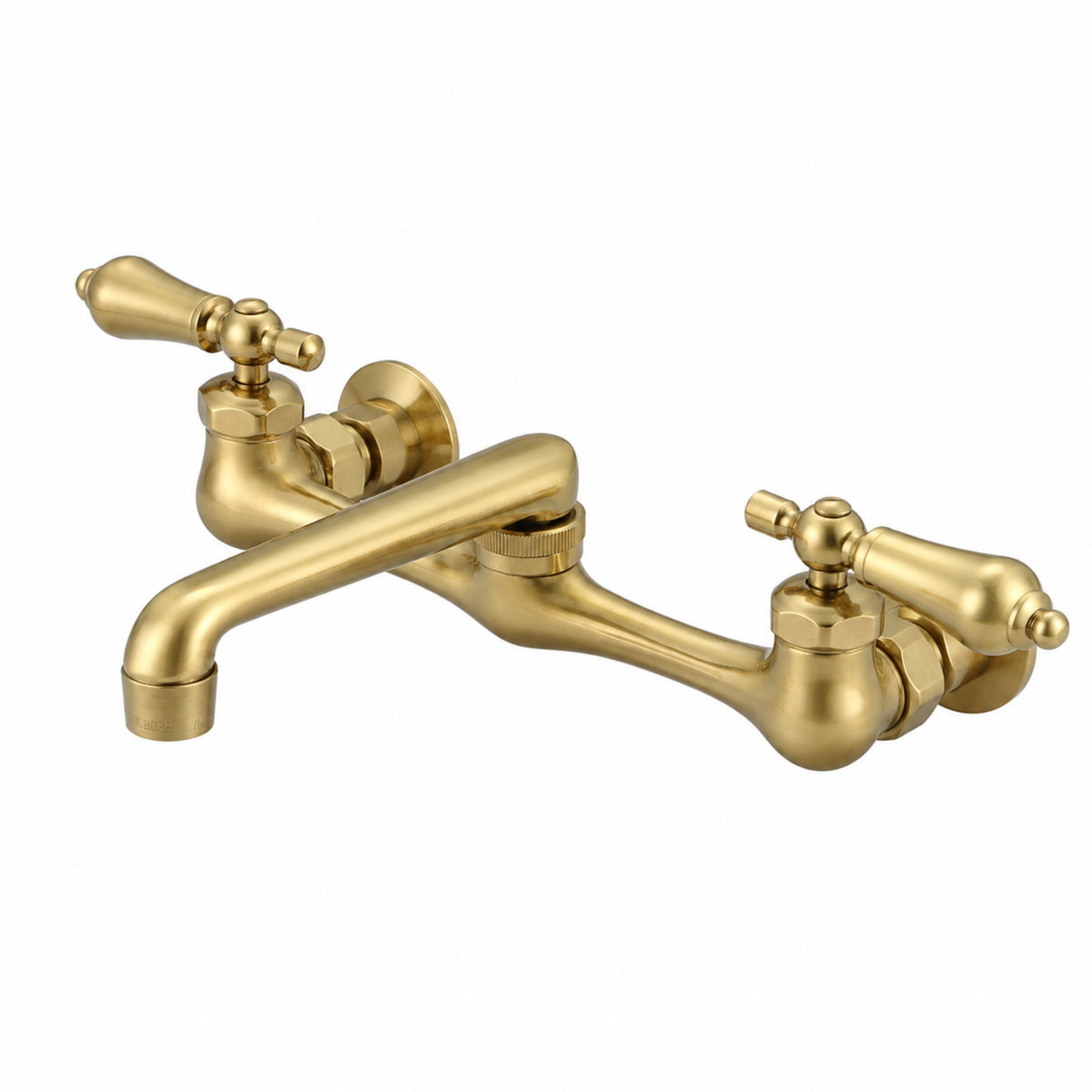 Wall Mount Utility Sink Faucet with Swivel Spout and Metal Lever Handles-Brushed Brass | Alternative Image 01 | finish:Brushed Brass
