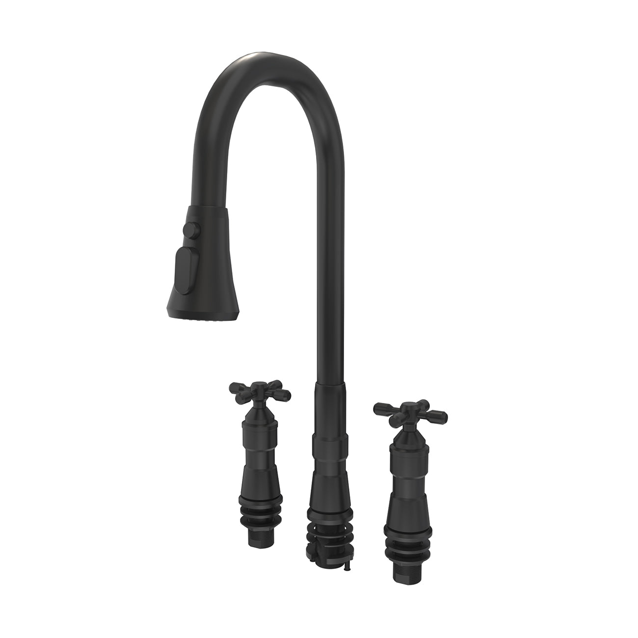 Widespread Kitchen Faucet With Pull Down Spring Spout | Alternative Image 03 | finish:Matte Black