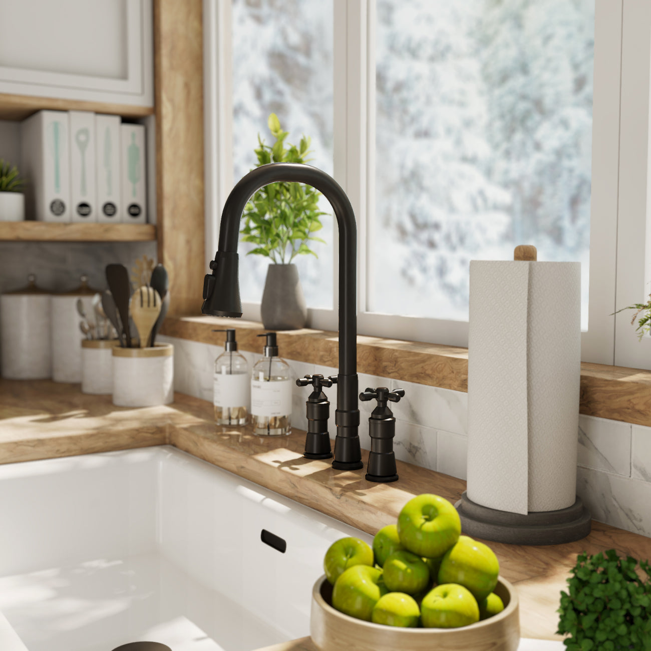 Widespread Kitchen Faucet With Pull Down Spring Spout | Alternative Image 01 | finish:Matte Black