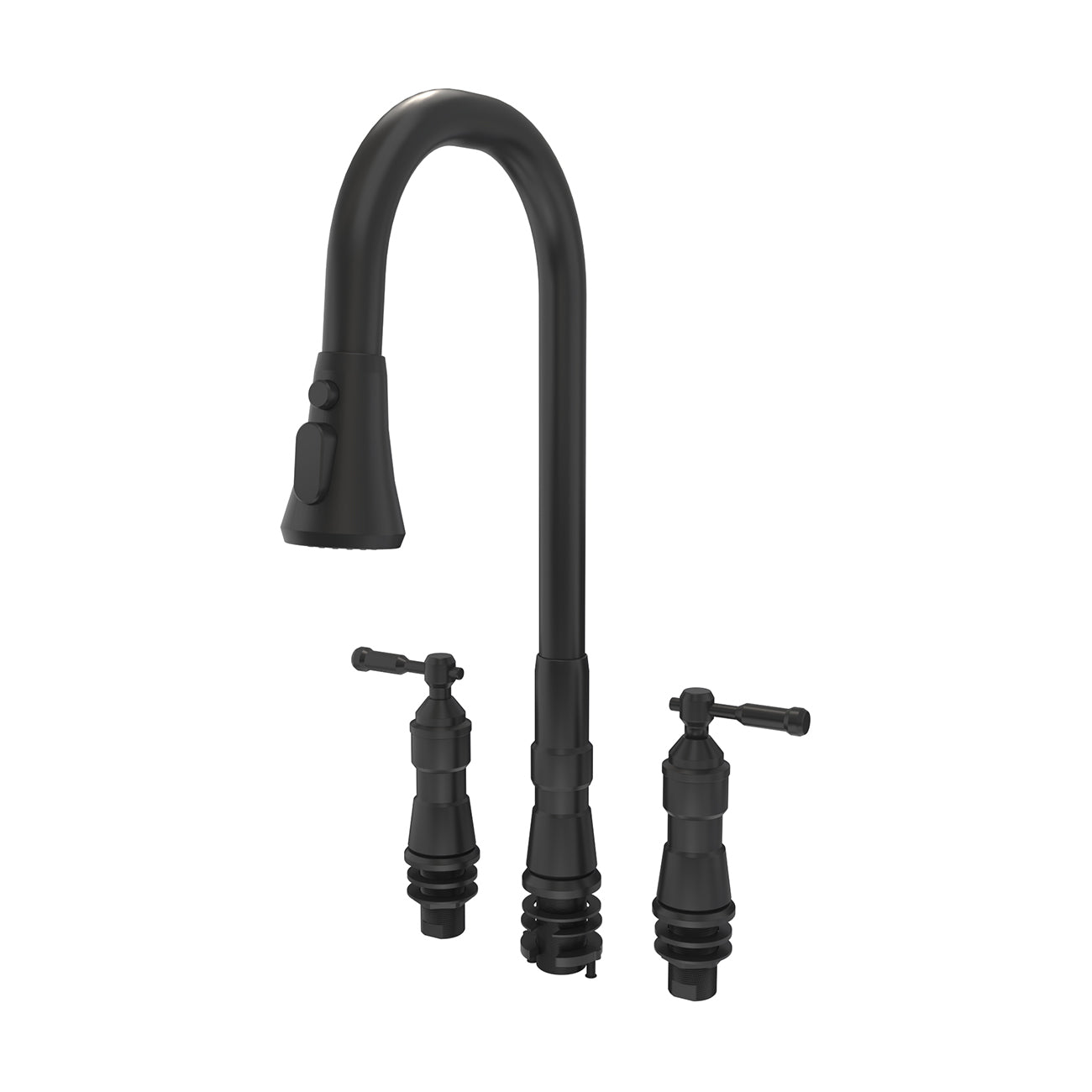 Widespread Kitchen Faucet With Pull Down Spring Spout | Alternative Image 03 | finish:Matte Black