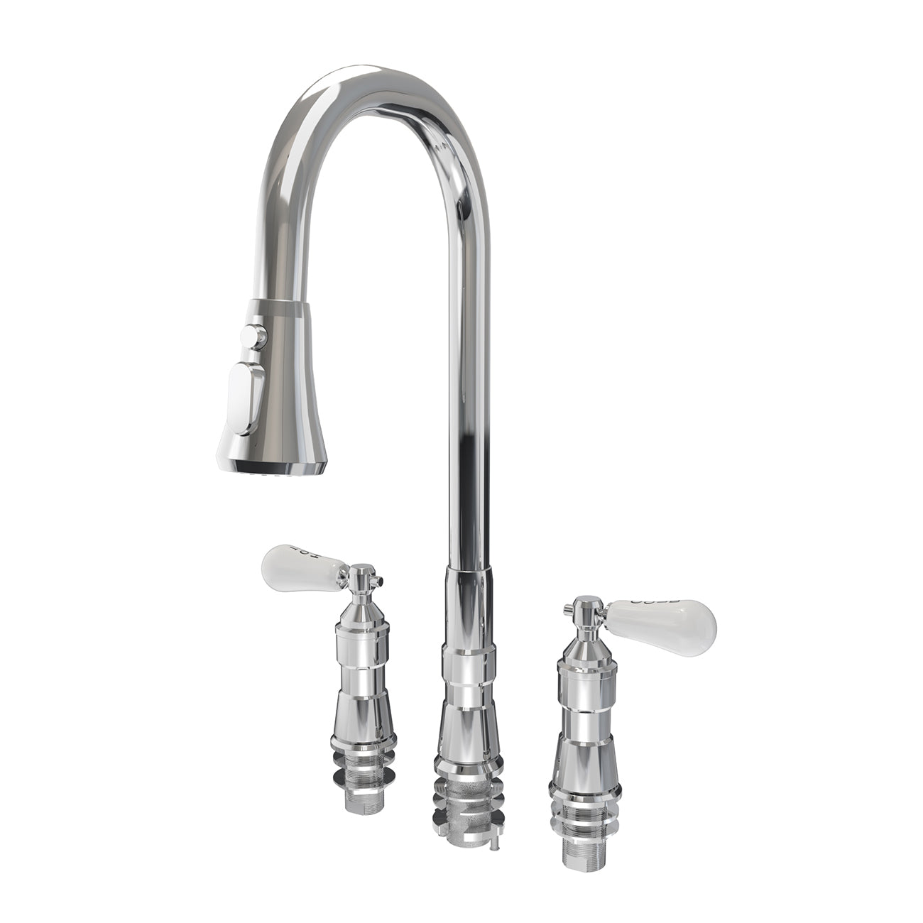 Widespread Kitchen Faucet With Pull Down Spring Spout | Alternative Image 03 | finish:Chrome