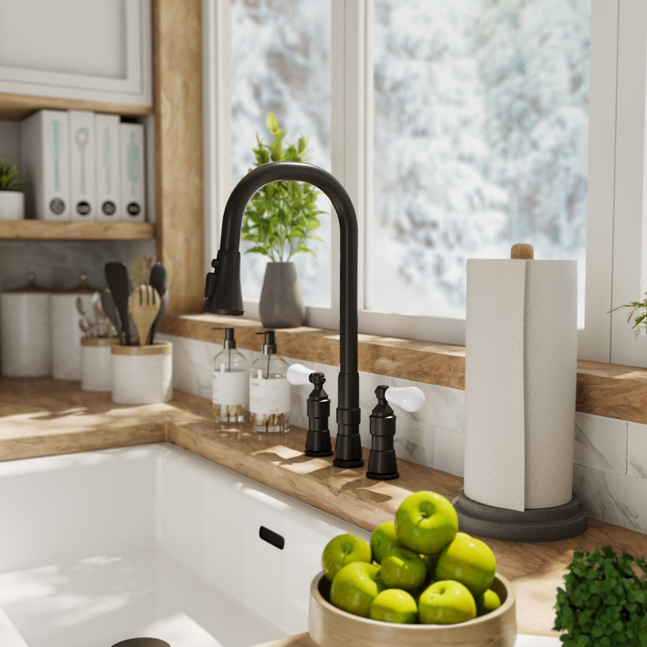 Widespread Kitchen Faucet With Pull Down Spring Spout | Alternative Image 01 | finish:Matte Black