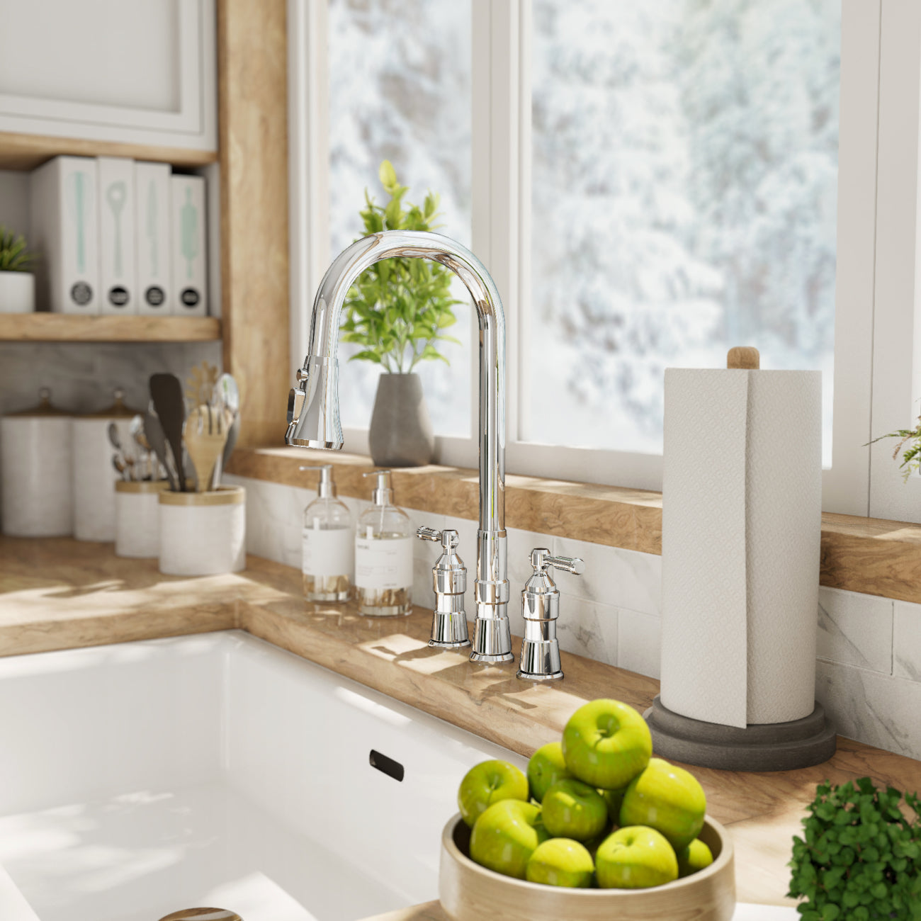 Widespread Kitchen Faucet With Pull Down Spring Spout | Alternative Image 01 | finish:Chrome