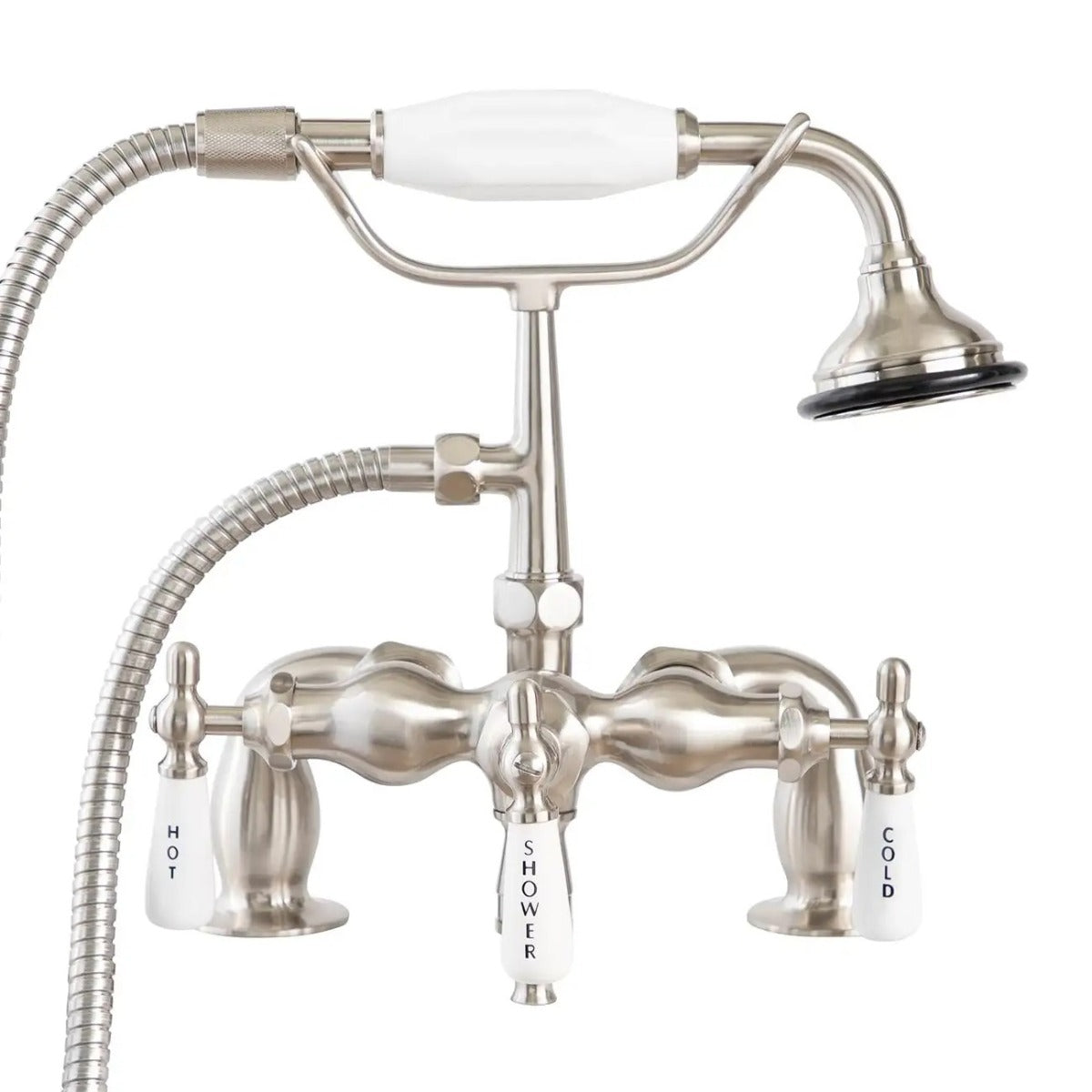 Deck Mount Downspout Tub Faucet with Handshower | Alternative Image 02 | finish:Brushed Nickel