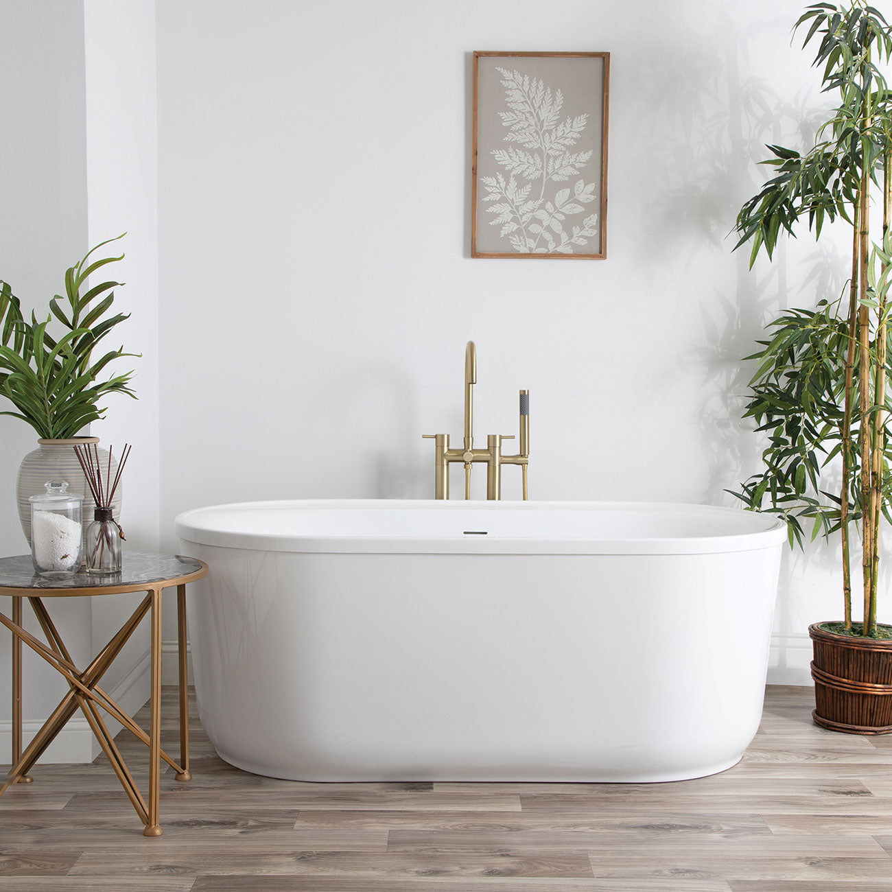 Luca 60 Inch Acrylic Double Ended Freestanding Tub | Alternative Image 01 | length:60 | drain finish:Brushed Brass