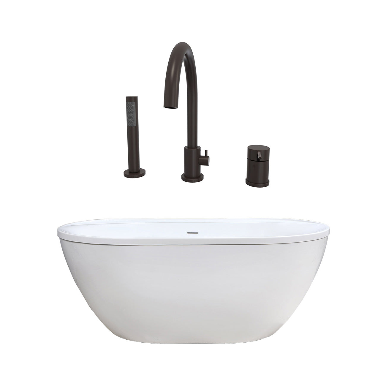 Jackson 60 Inch Acrylic Double Ended Freestanding Tub Package | Alternative Image 01 | length:60 | fixture finish:Oil Rubbed Bronze | faucet style:Contemporary 3 Hole Tub Faucet