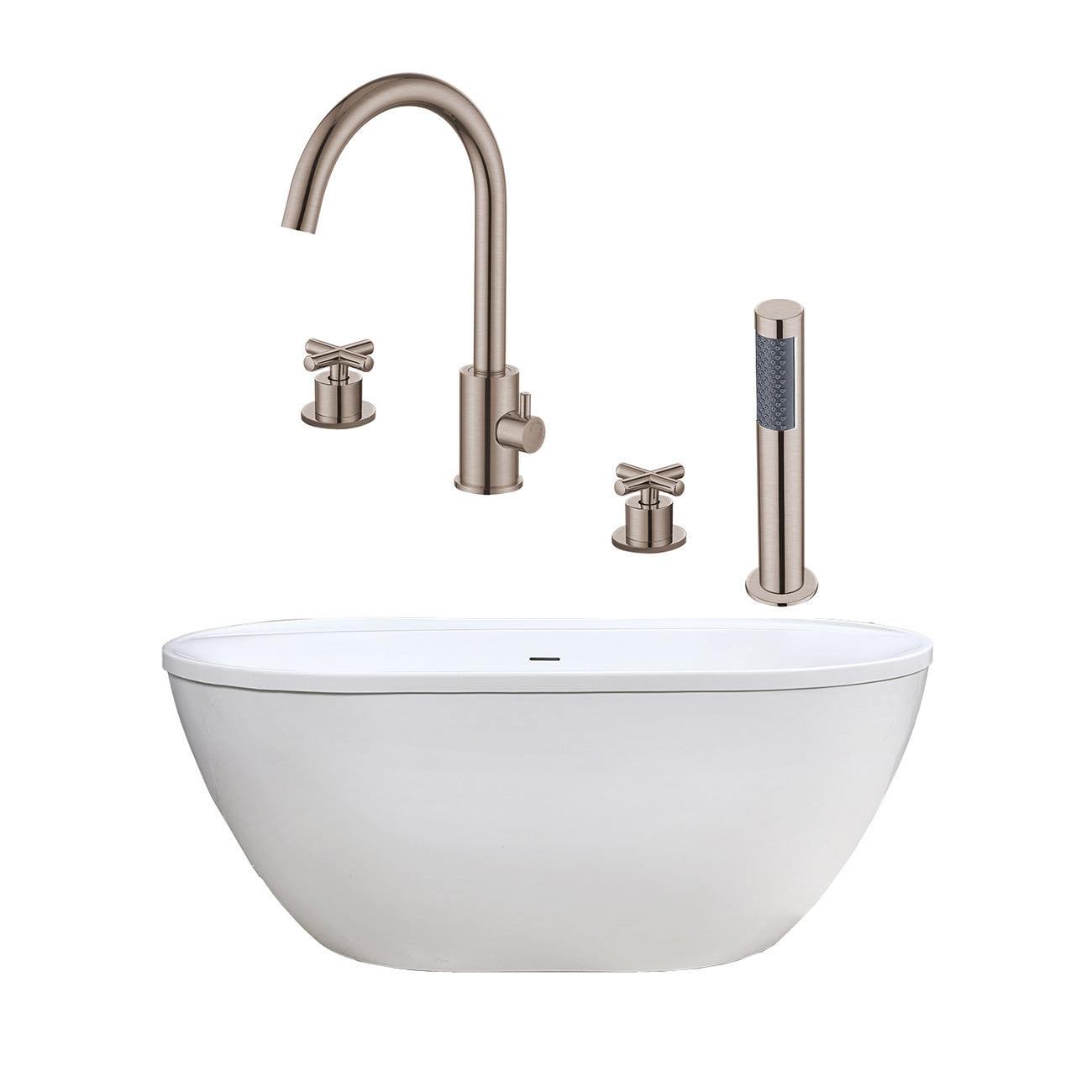 Jackson 66 Inch Acrylic Double Ended Freestanding Tub Package | Alternative Image 01 | length:66 | fixture finish:Brushed Nickel | faucet style:Gooseneck 4 Hole Tub Faucet - Cross Handles