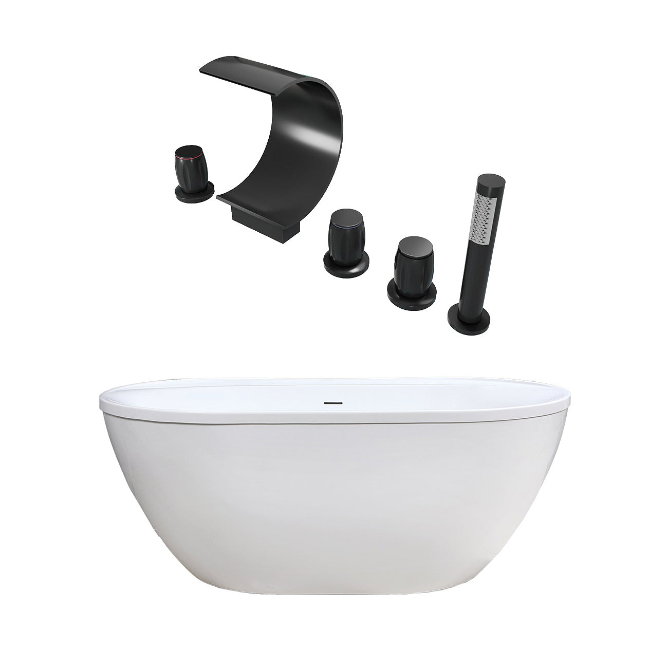 Jackson 66 Inch Acrylic Double Ended Freestanding Tub Package | Alternative Image 01 | length:66 | fixture finish:Matte Black | faucet style:Waterfall 5 Hole Tub Faucet