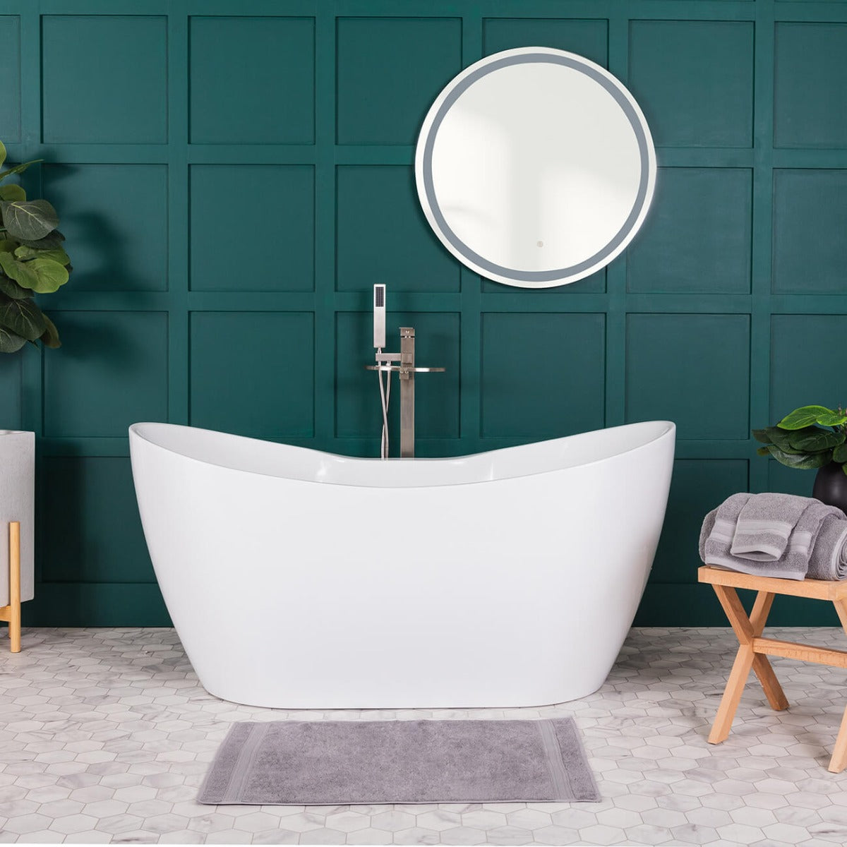 Wexler 60 Inch Acrylic Double Slipper Freestanding Tub | Alternative Image 01 | length:60 | drain finish:Brushed Brass