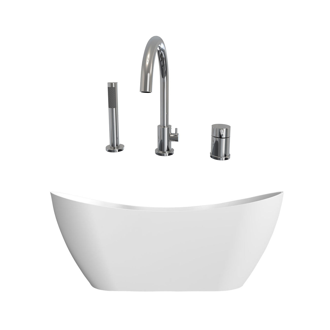 Wexler Acrylic Double Ended Freestanding Tub and Faucet Package | Alternative Image 02 | length:59 | fixture finish:Chrome | faucet style:Contemporary 3 Hole Tub Faucet