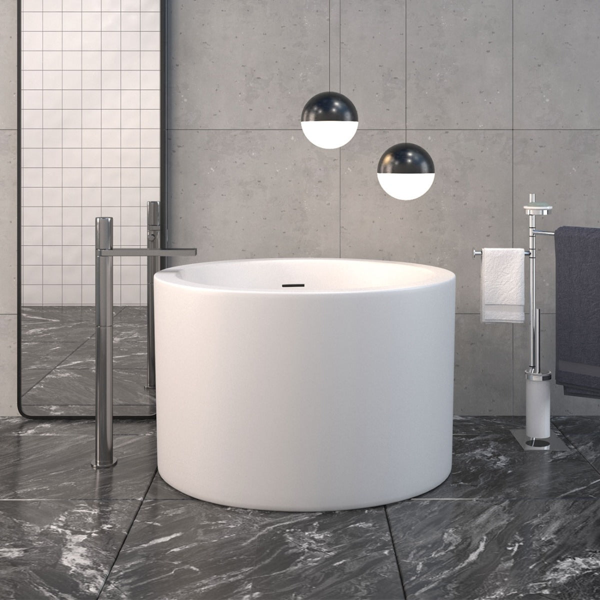 Dexton 41 Inch Acrylic Round Japanese Soaking Tub | Alternative Image 02 | drain finish:Polished Nickel