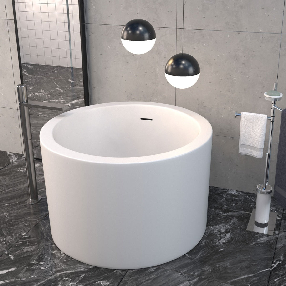 Dexton 41 Inch Acrylic Round Japanese Soaking Tub | Alternative Image 03 | drain finish:Polished Nickel