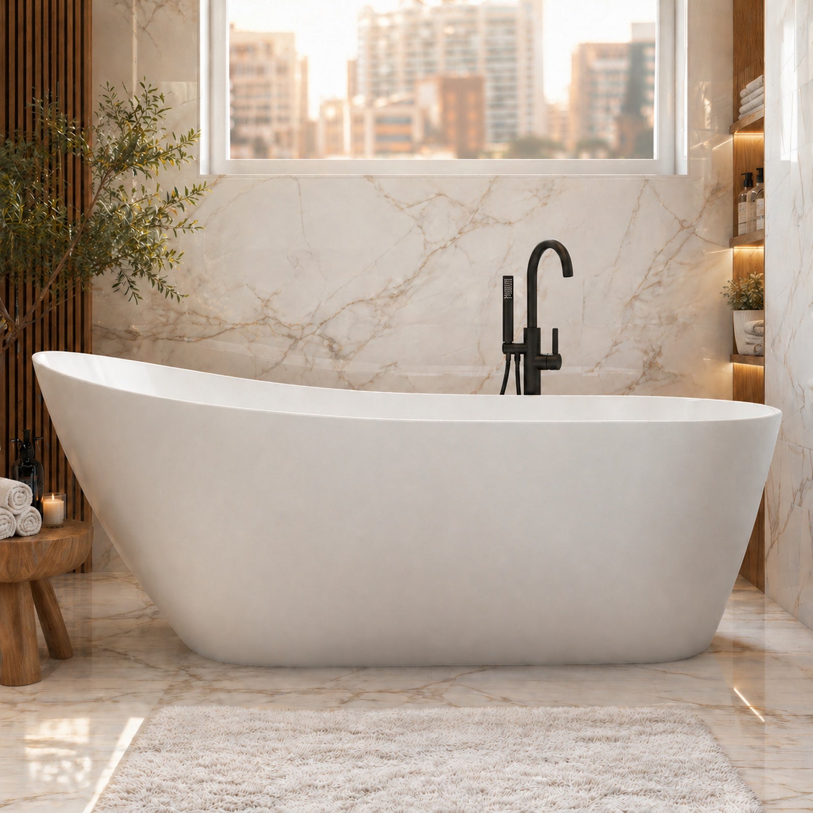 Talia 60 Inch Acrylic Slipper Freestanding Tub - No Faucet Drillings | Alternative Image 01 | length:60 | drain finish:White
